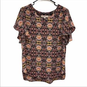 Ann Taylor loft V-neck Printed Top Medium